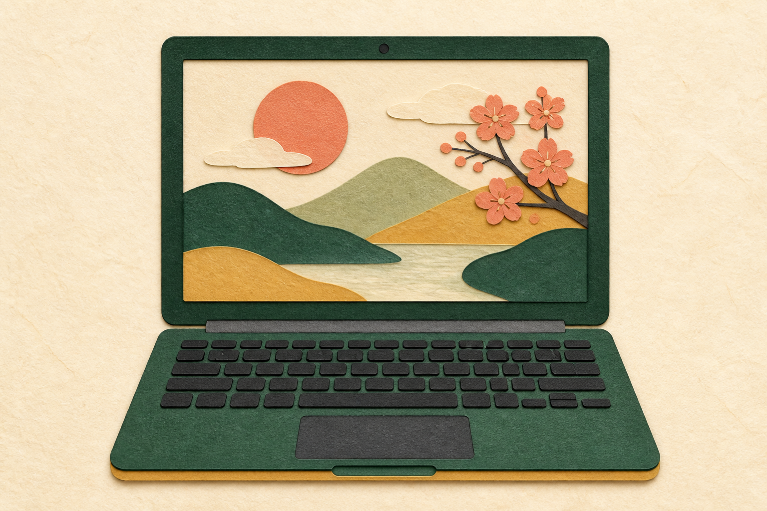 画面とキーボードが一体になったノートパソコンのイラスト